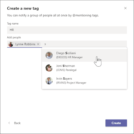 Screenshot of Microsoft Teams Tagging feature